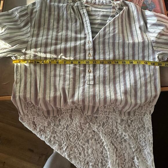 Pilcro striped lace hem popover tunic top white multicolor women’s XS - Picture 7 of 8